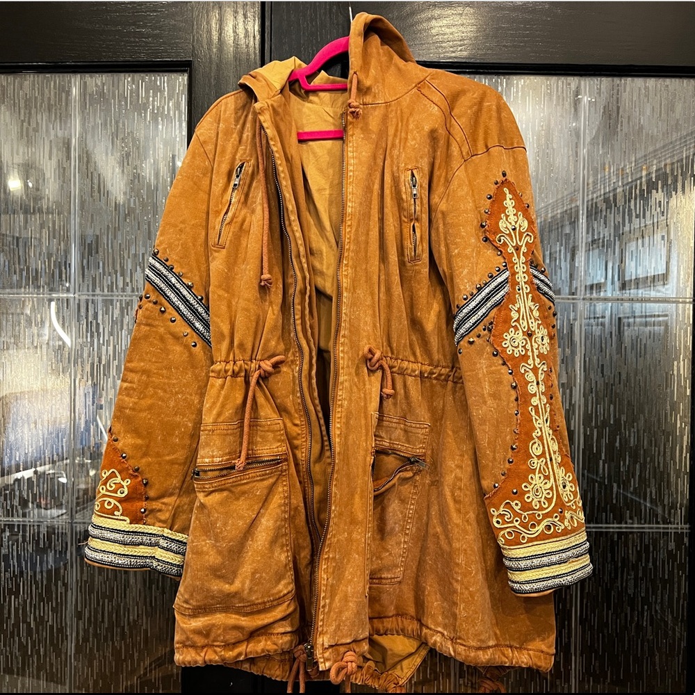 Free People Golden Quills Embellished Military Parka, L